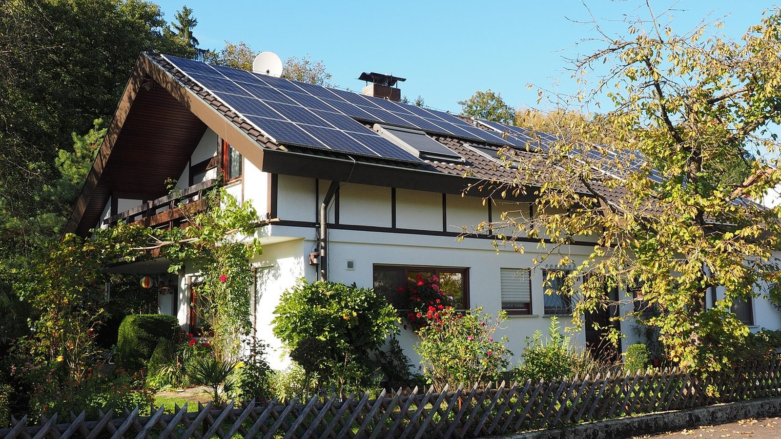 House rooftop fitted with solar cells