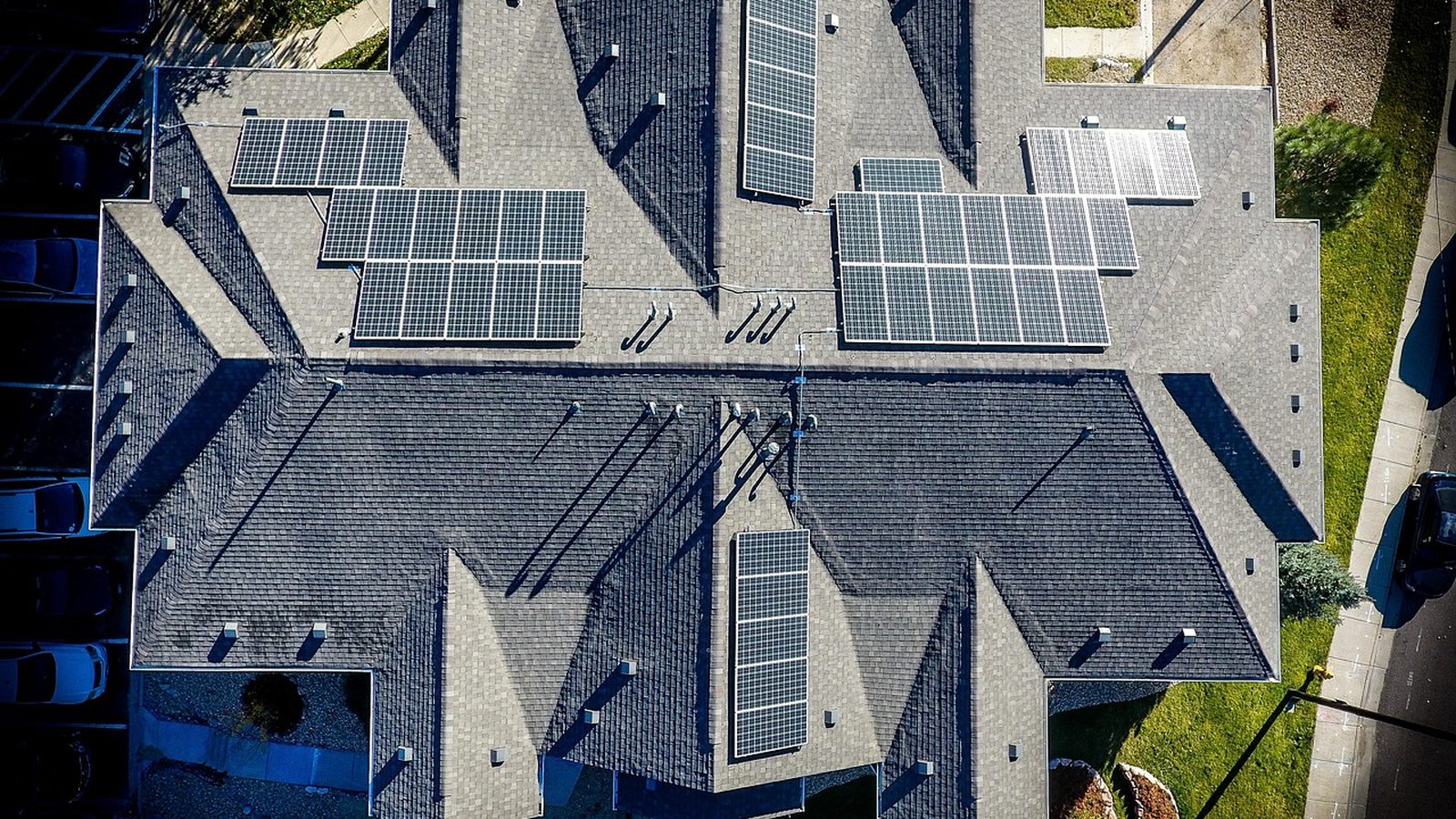 Solar panel array on a residential rooftop