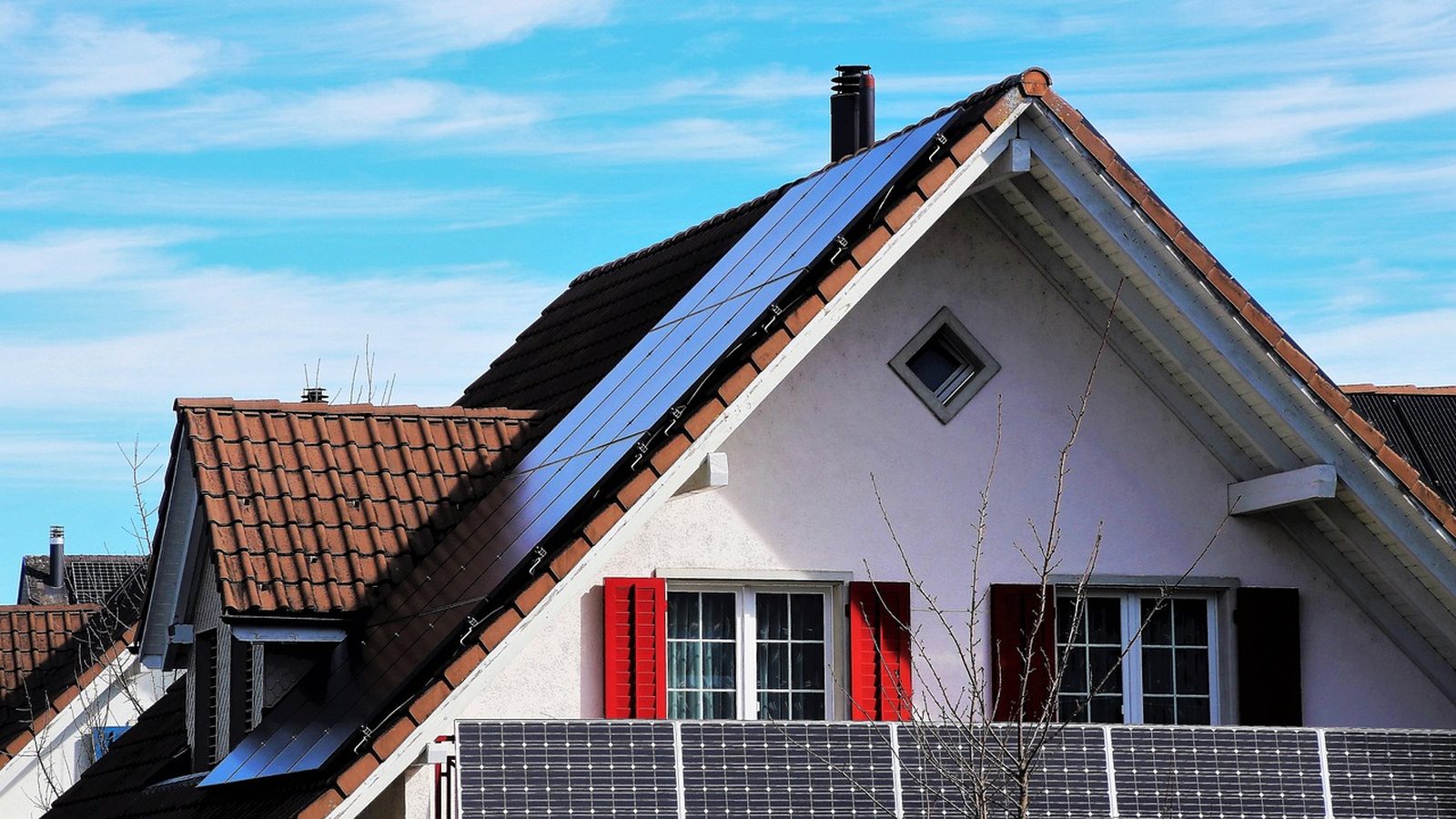Rooftop solar panels on a single family home