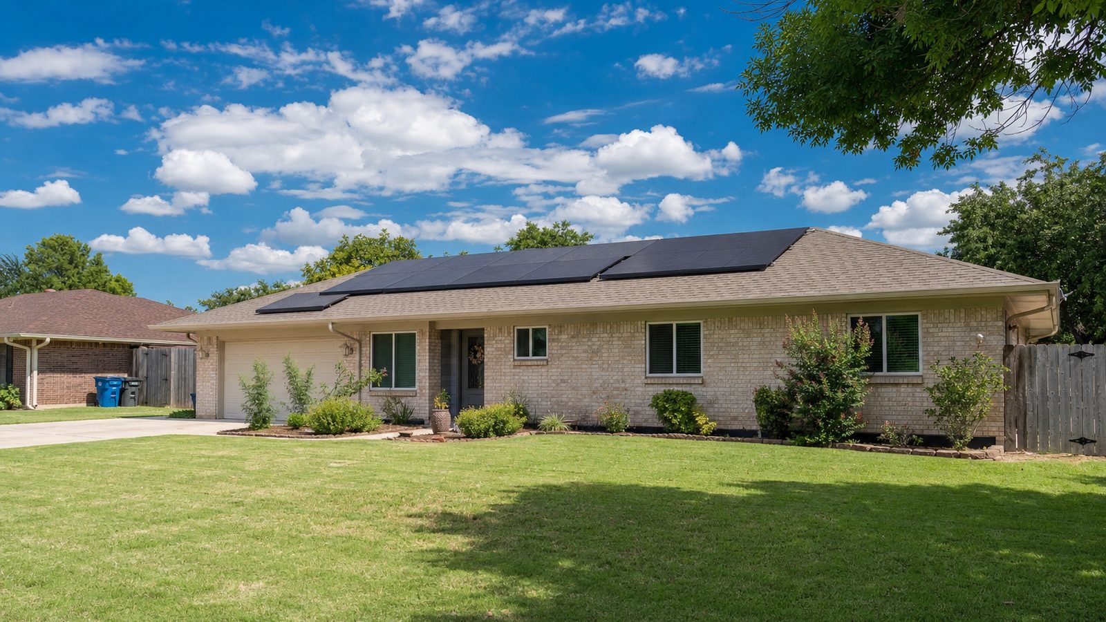 Rooftop solar panels on a single family home in Garland, Texas