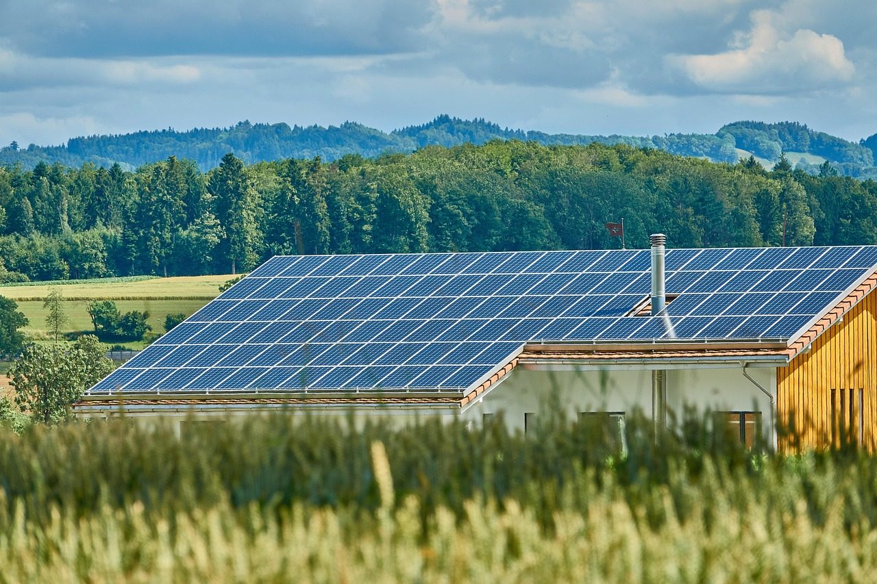 Rooftop solar panels on a single family home