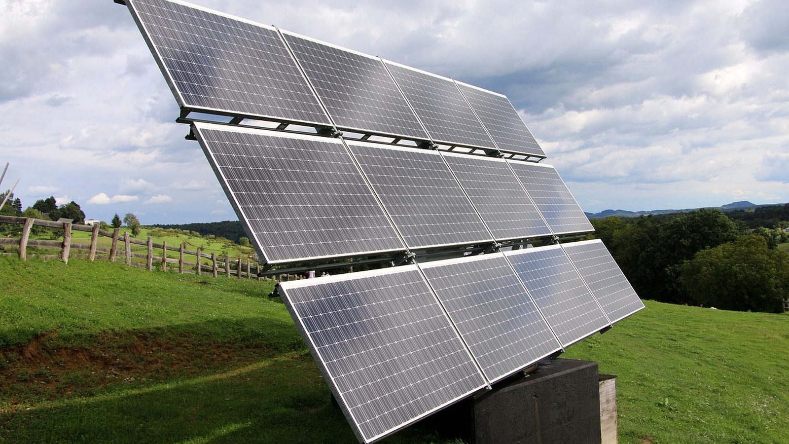 Rooftop solar photovoltaic array in bright sun