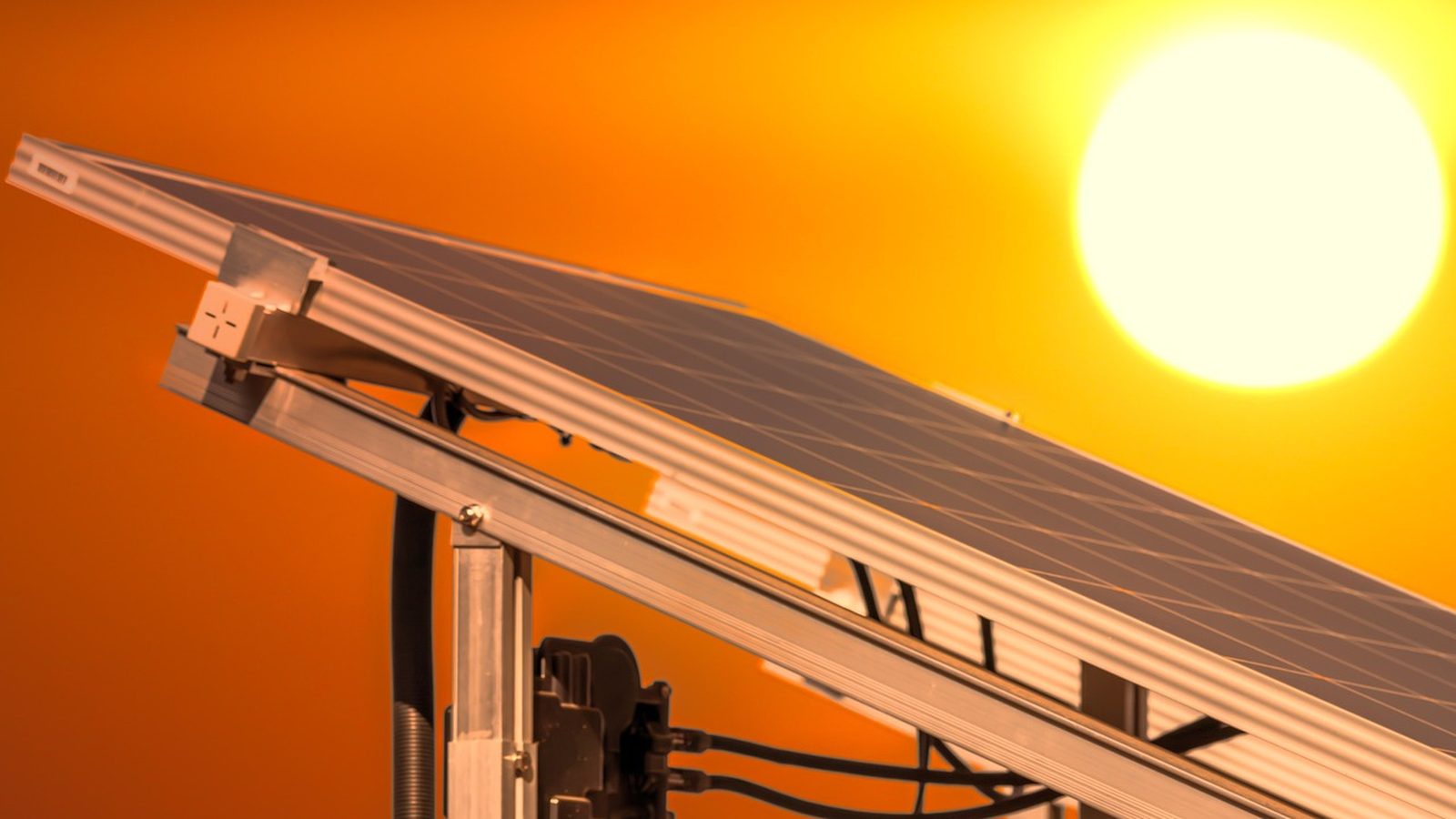Photovoltaic panels catching low evening sun