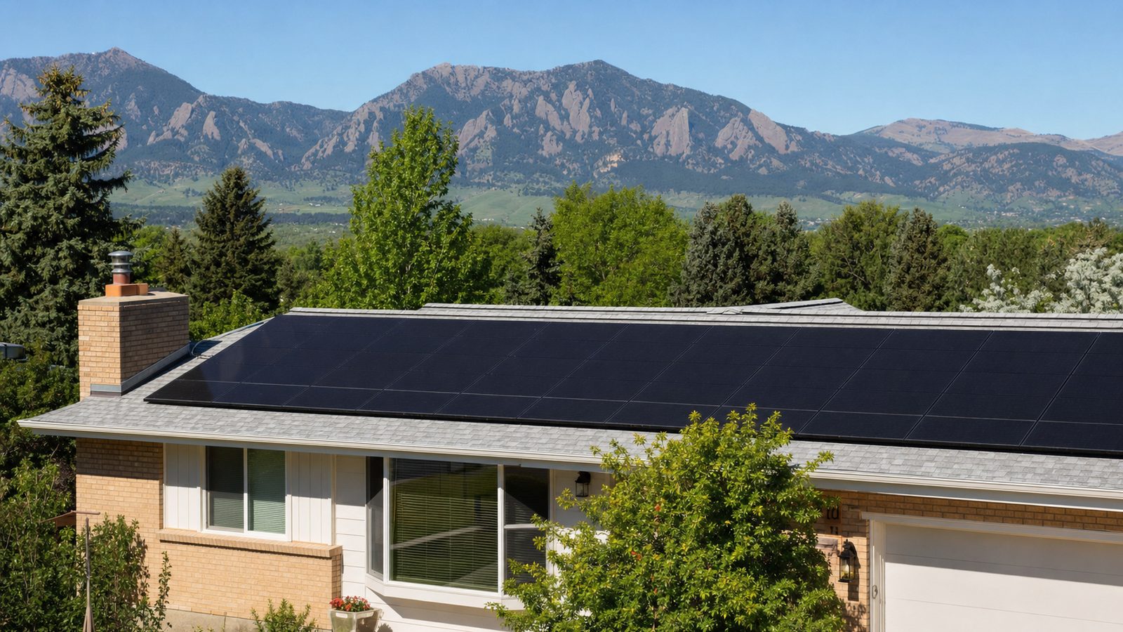Rooftop solar panels on a single family home along Colorado's Front Range