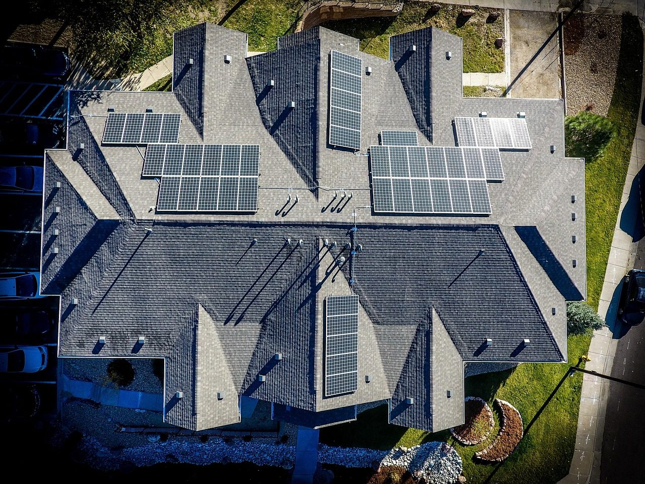 Solar panels installed on the roof of a modern home