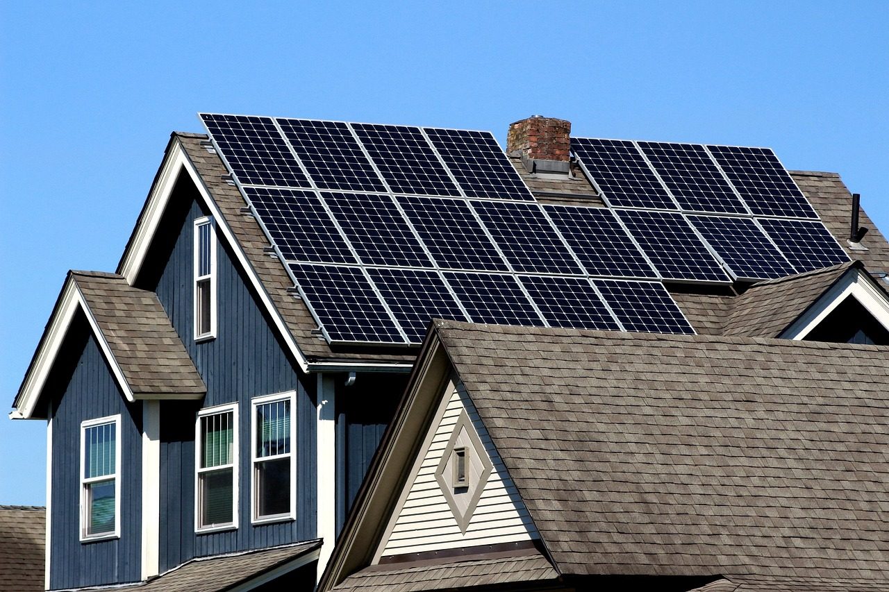Rooftop solar panels on a single family home