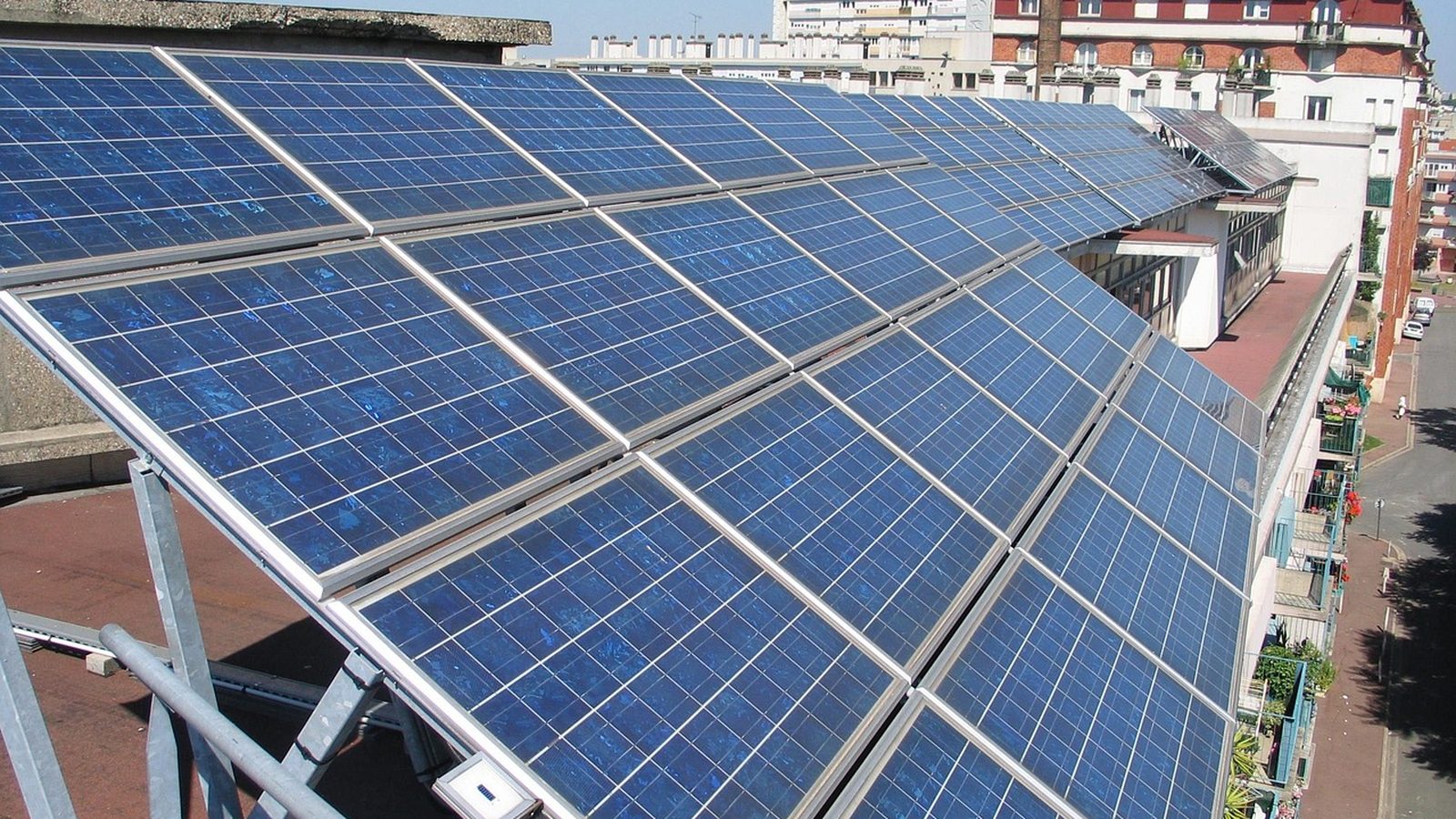 Photovoltaic panels mounted on a sloped roof