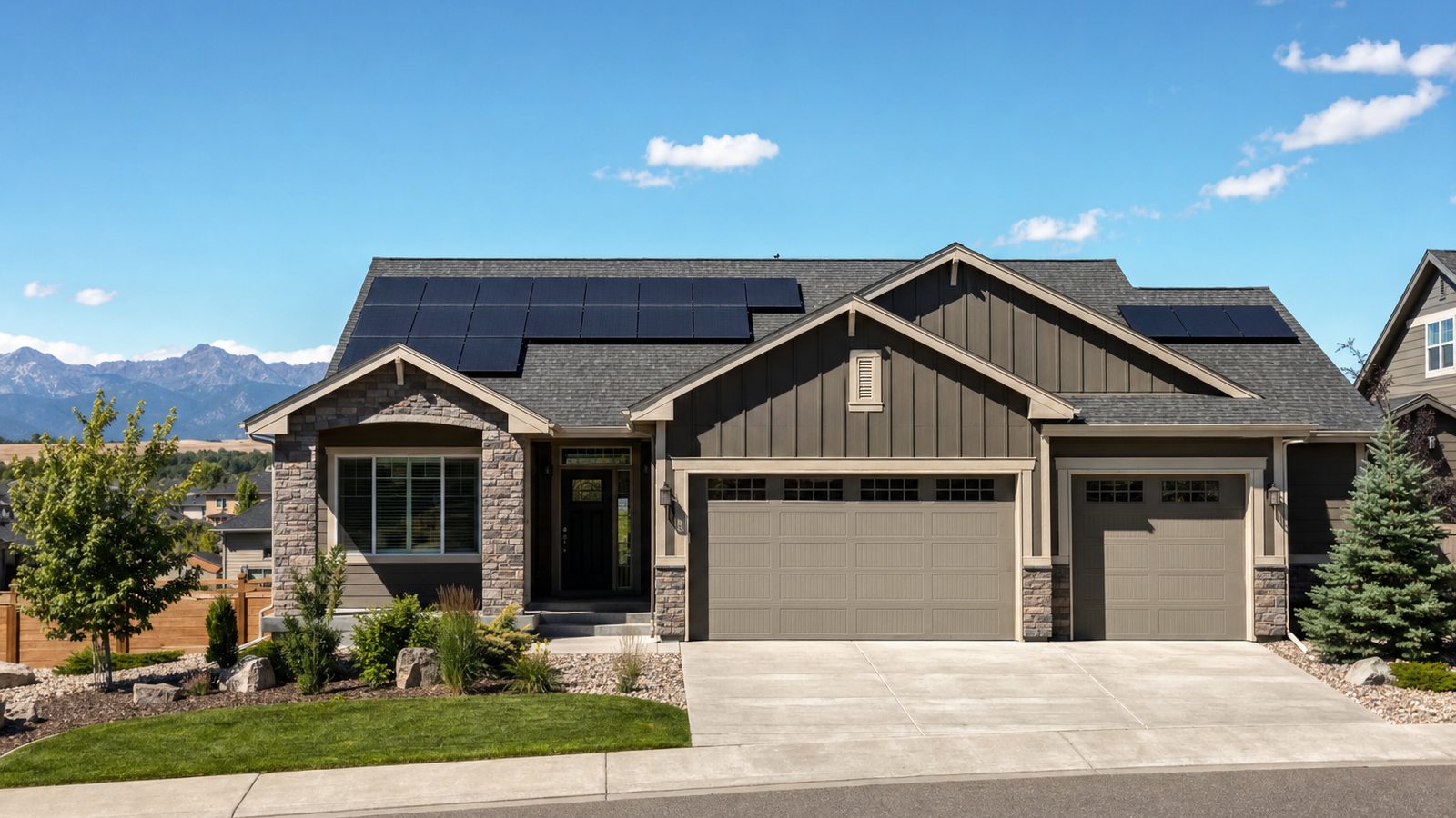 Residential rooftop solar panels on a Front Range home