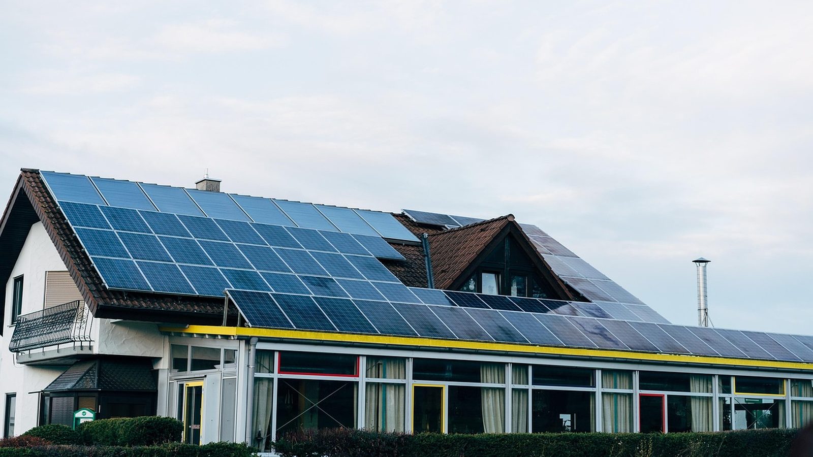 Rooftop solar panels on a modern house