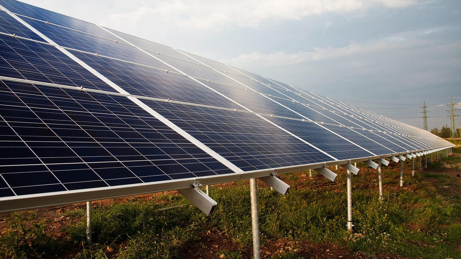 Ground mounted solar array in an open field