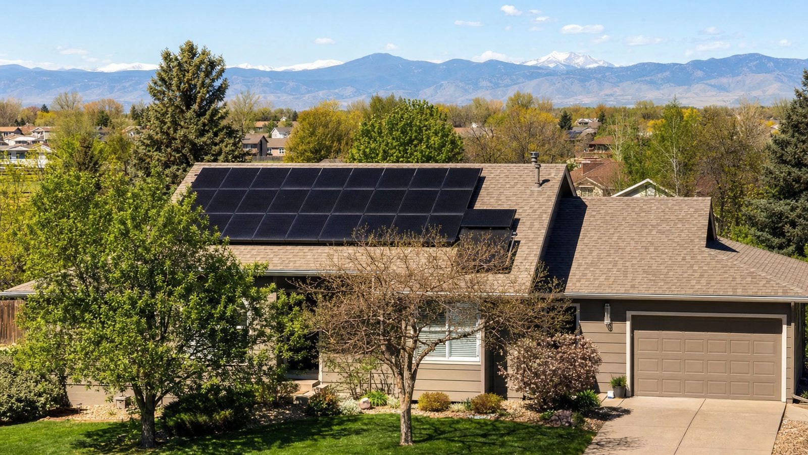 Rooftop solar panels on a Front Range Colorado home