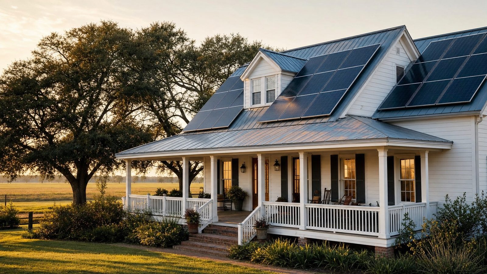 Mississippi home with rooftop solar panels in a leafy neighborhood