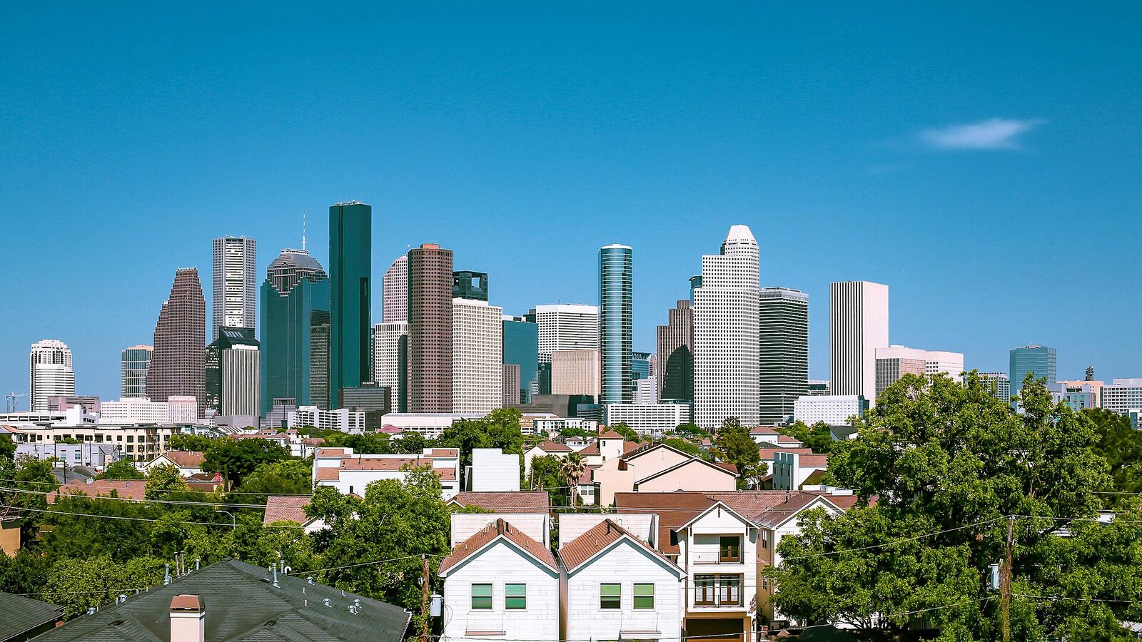 Downtown Houston skyline on a partly cloudy day