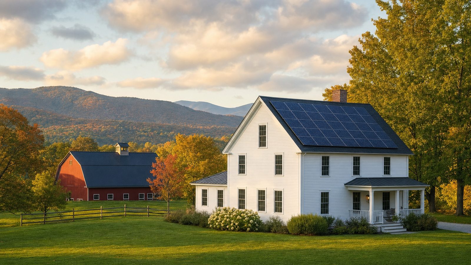 Vermont home with rooftop solar panels